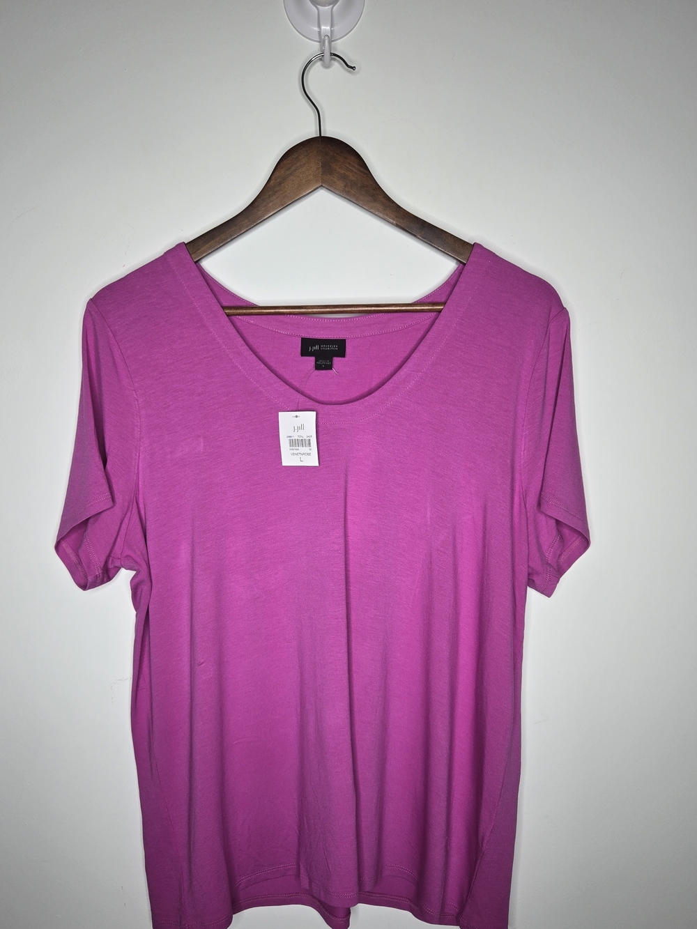 NWT J. Jill Scoop Neck Soft Casual Short Sleeve Tee Pink Magenta Size Large